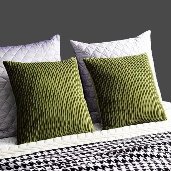 XL Set 2 Matcha Green Tea Soft Ripple Corduroy Velvet Pillow Covers Pillows New - Picture 1 of 11